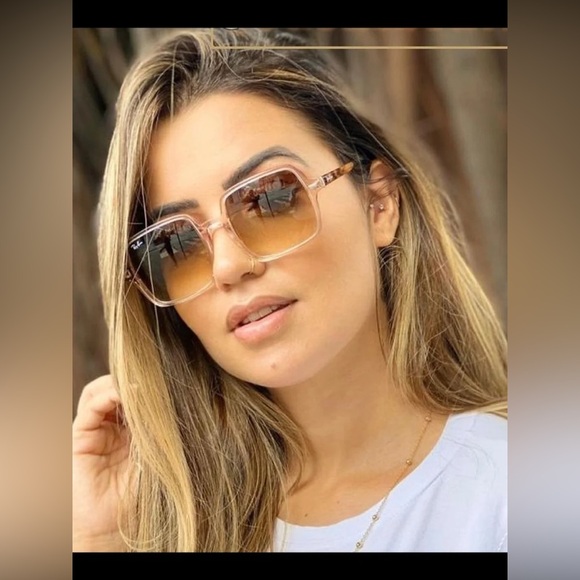 Ray-Ban Square II Women's Sunglasses Transparent Light Brown RB1973 1281/51 - Picture 5 of 15